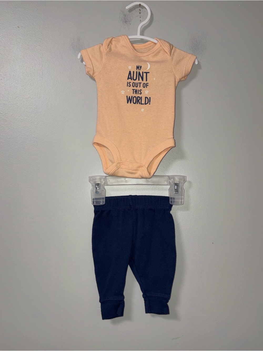 Carters Yellow My Aunt Is Out of this World Body Suit & Navy Pants Set NB Boys